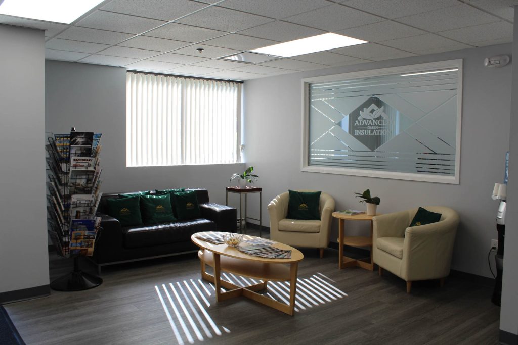 Inside the Advanced Green Insulation lobby - seating area